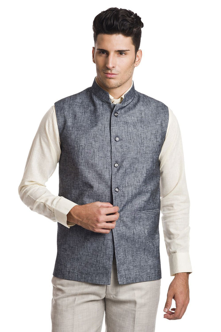 Linen Blend Grey Nehru Jacket