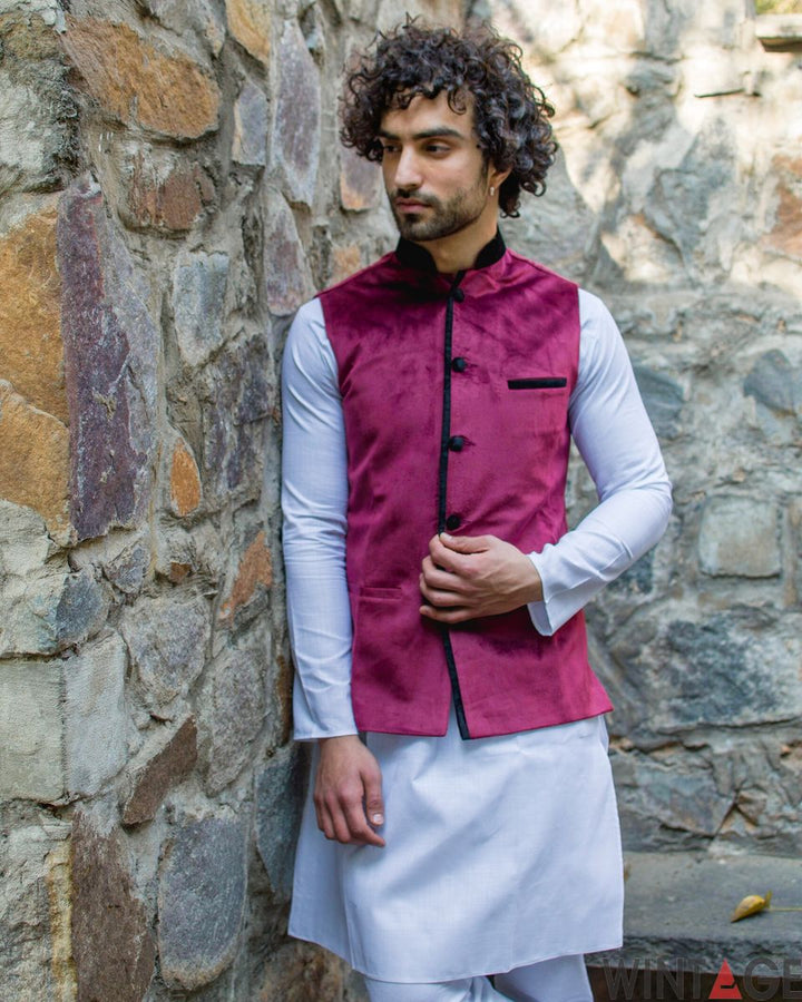 Velvet Red Modi Nehru Jacket