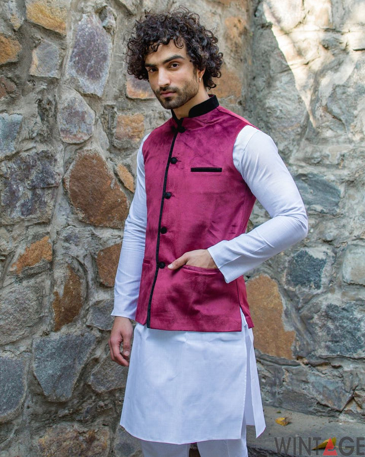 Velvet Red Modi Nehru Jacket