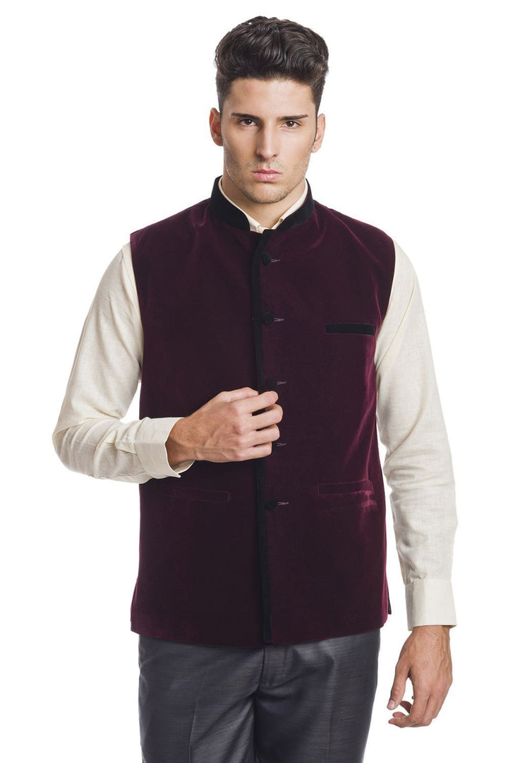 Velvet Red Nehru Jacket