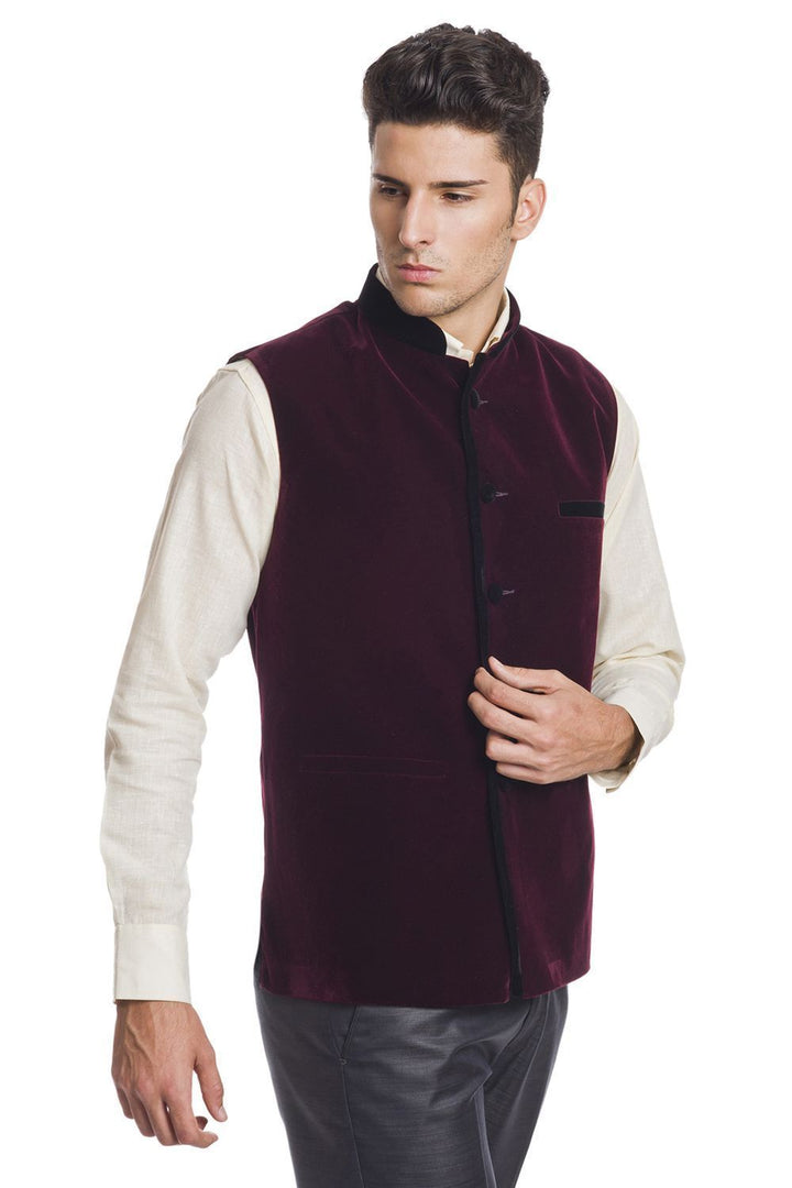 Velvet Red Nehru Jacket