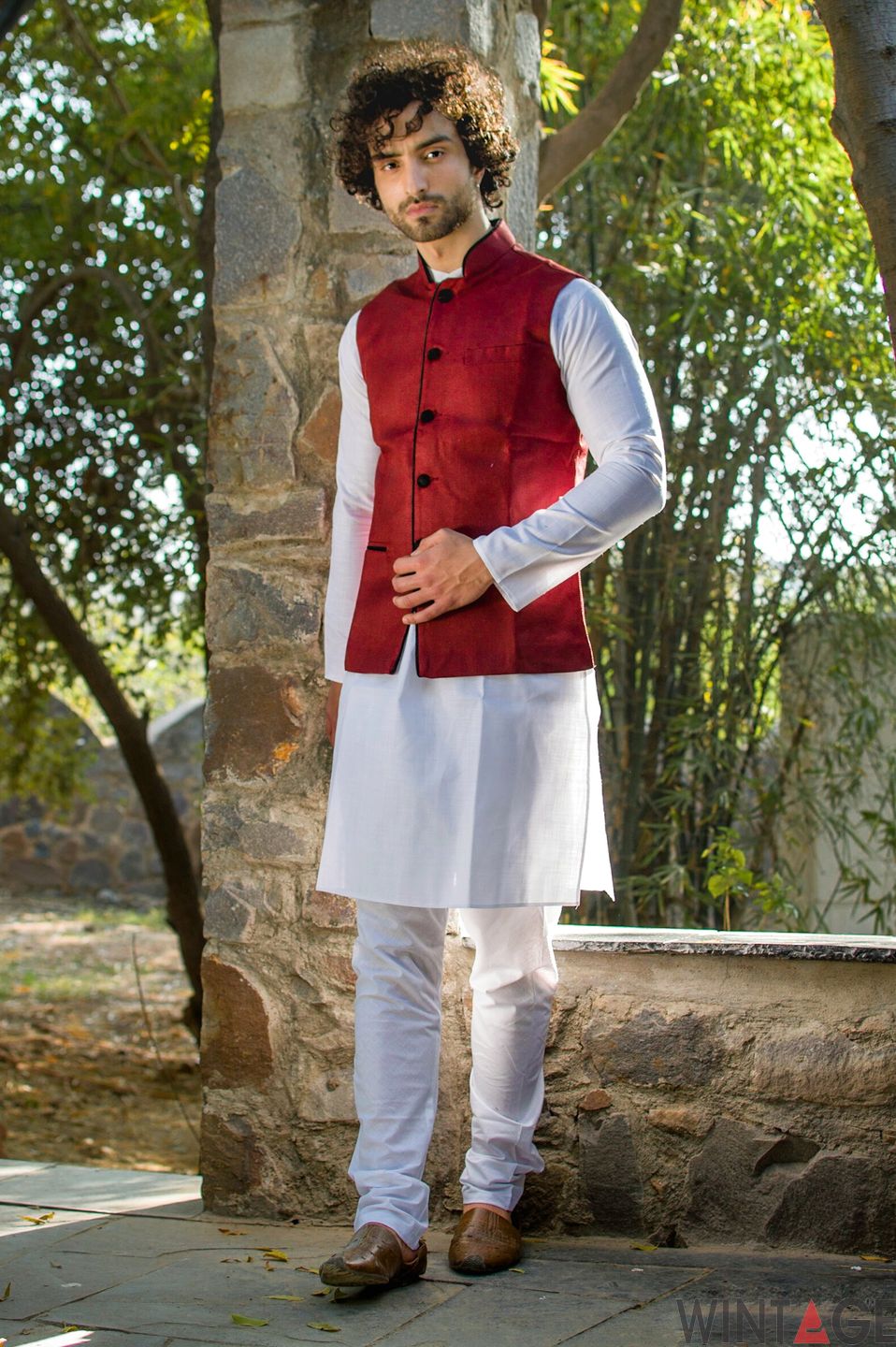 Polyester Cotton Red Modi Nehru Jacket