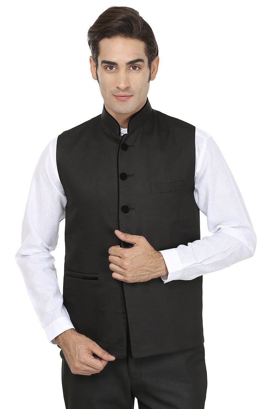 Polyester Cotton Black Nehru Jacket