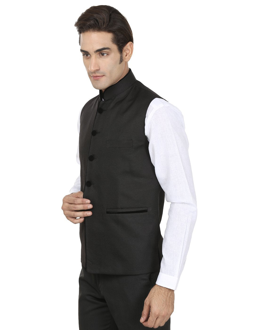 Polyester Cotton Black Nehru Jacket