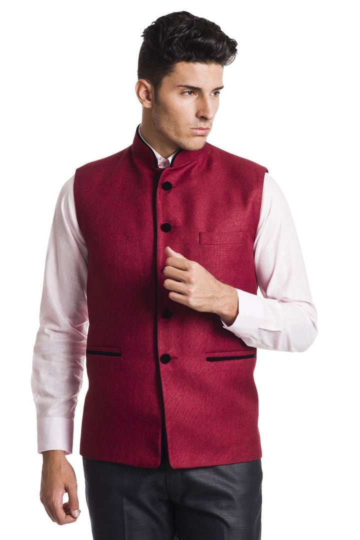 Polyester Cotton Red Nehru Jacket