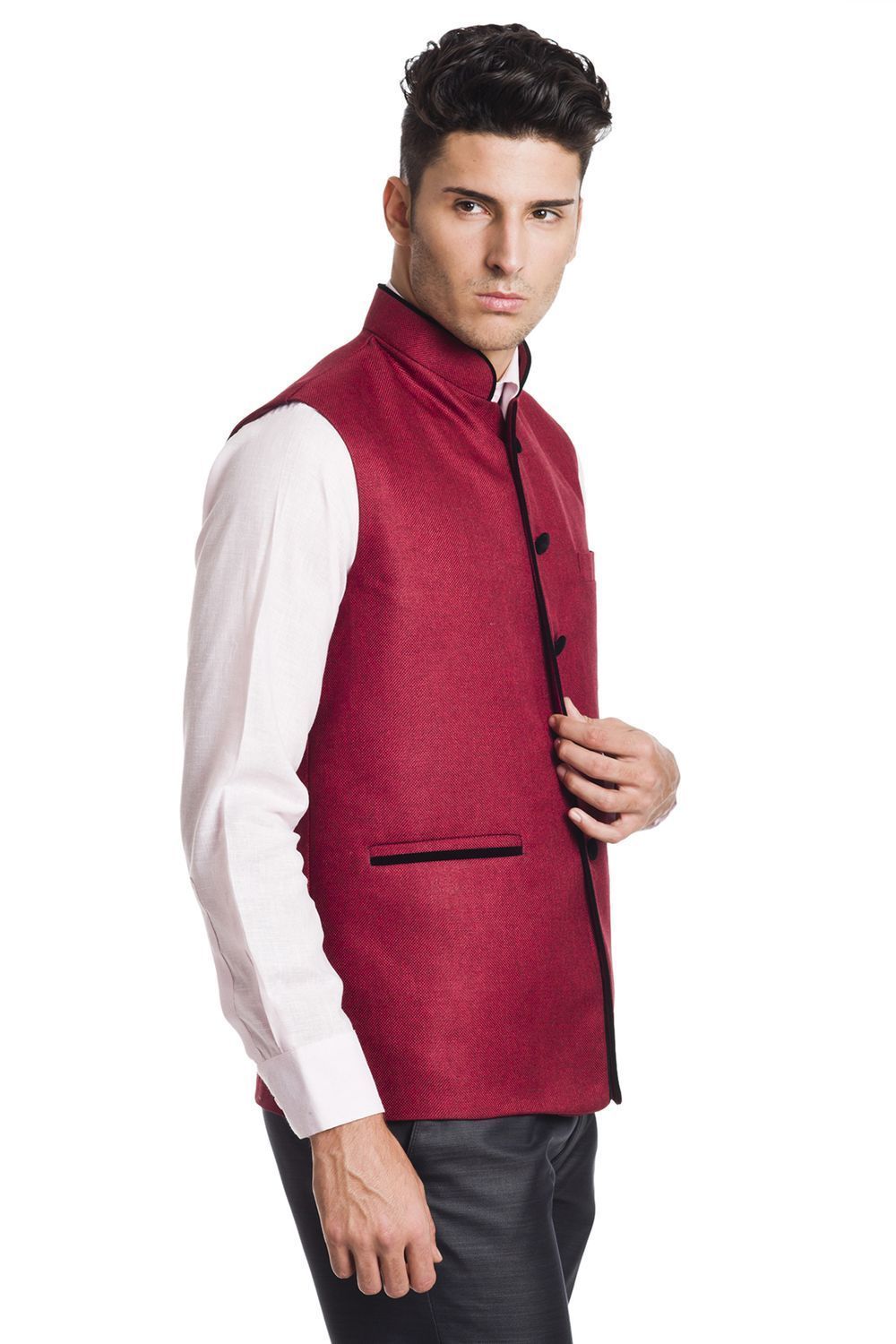 Polyester Cotton Red Nehru Jacket