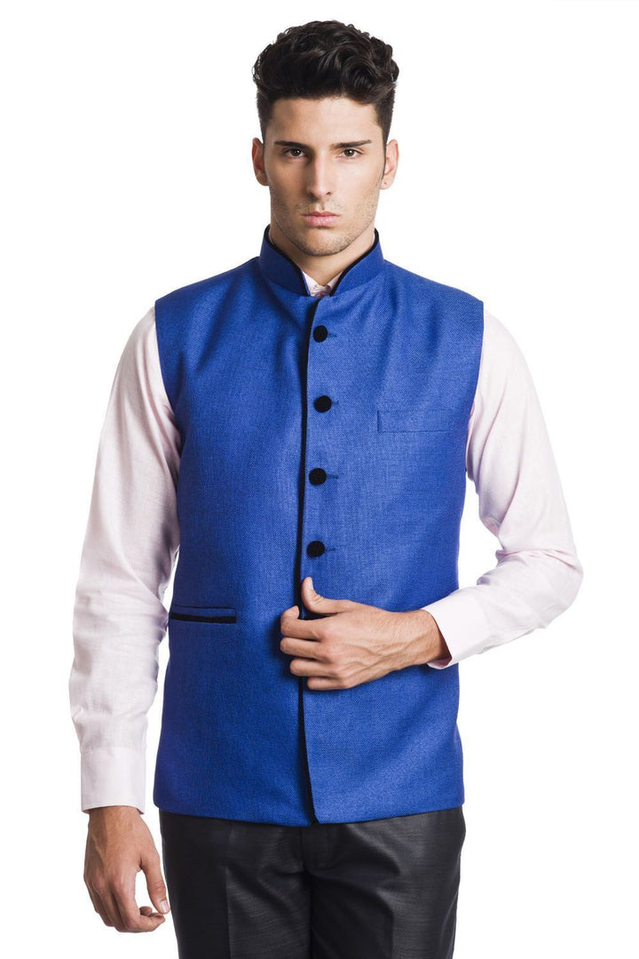 Polyester Cotton Blue Nehru Jacket