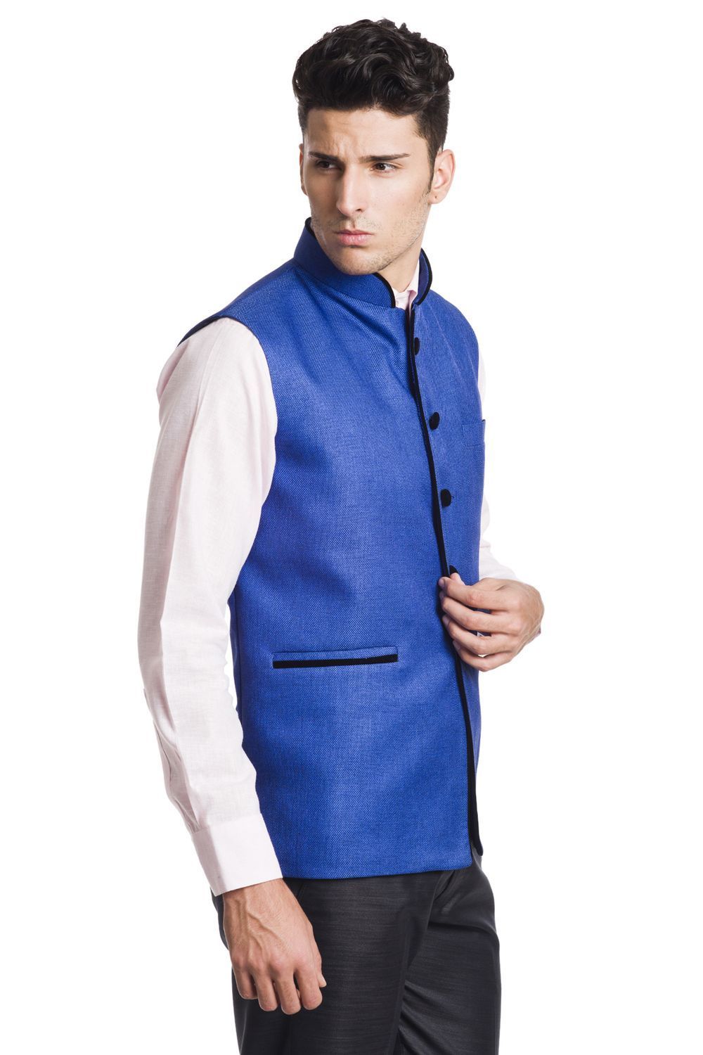 Polyester Cotton Blue Nehru Jacket