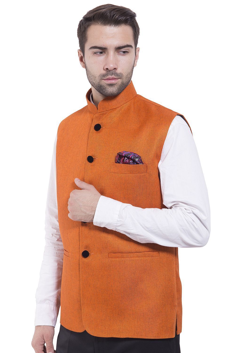Rayon Orange Nehru Jacket