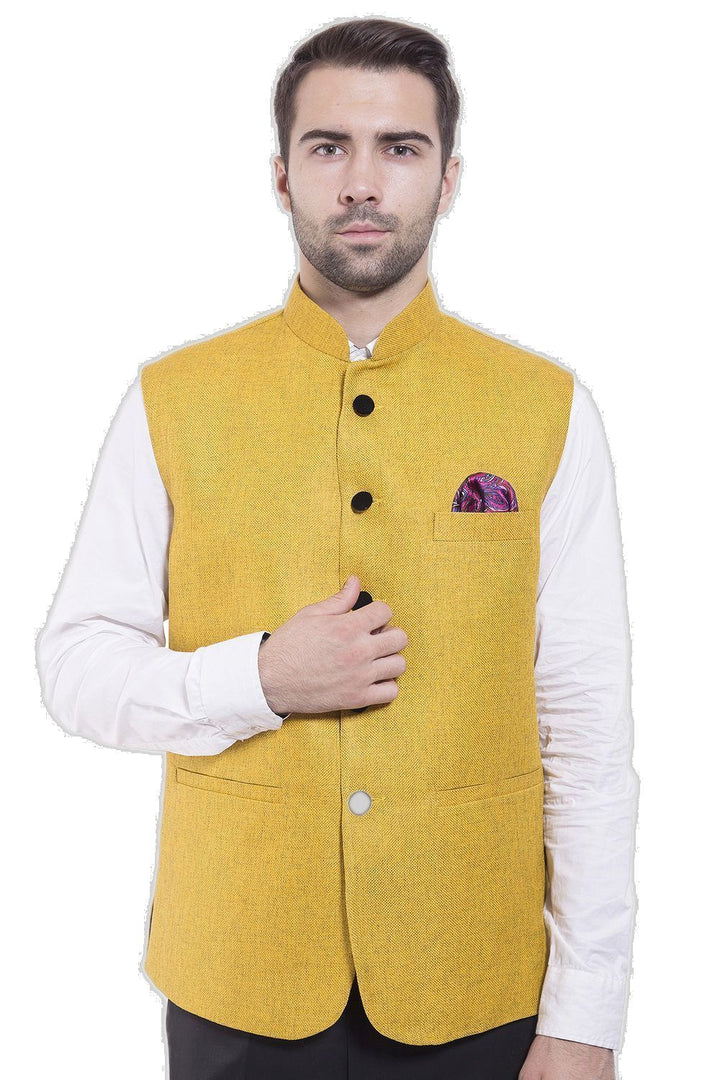 Rayon Yellow Nehru Jacket