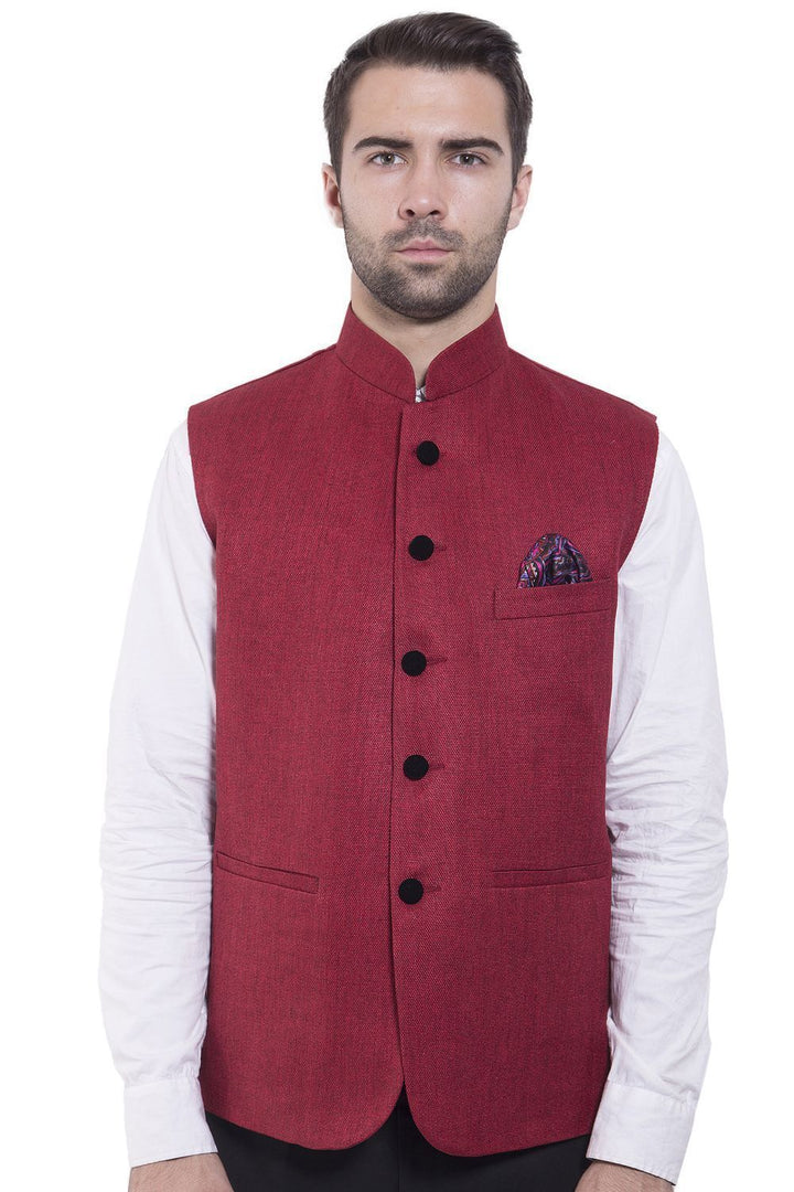 Rayon Red Nehru Jacket