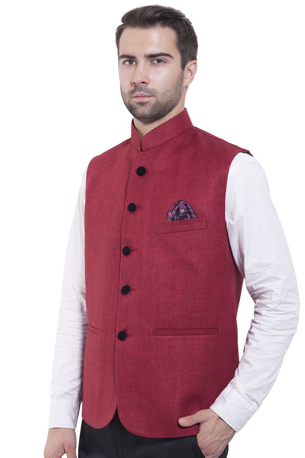 Rayon Red Nehru Jacket