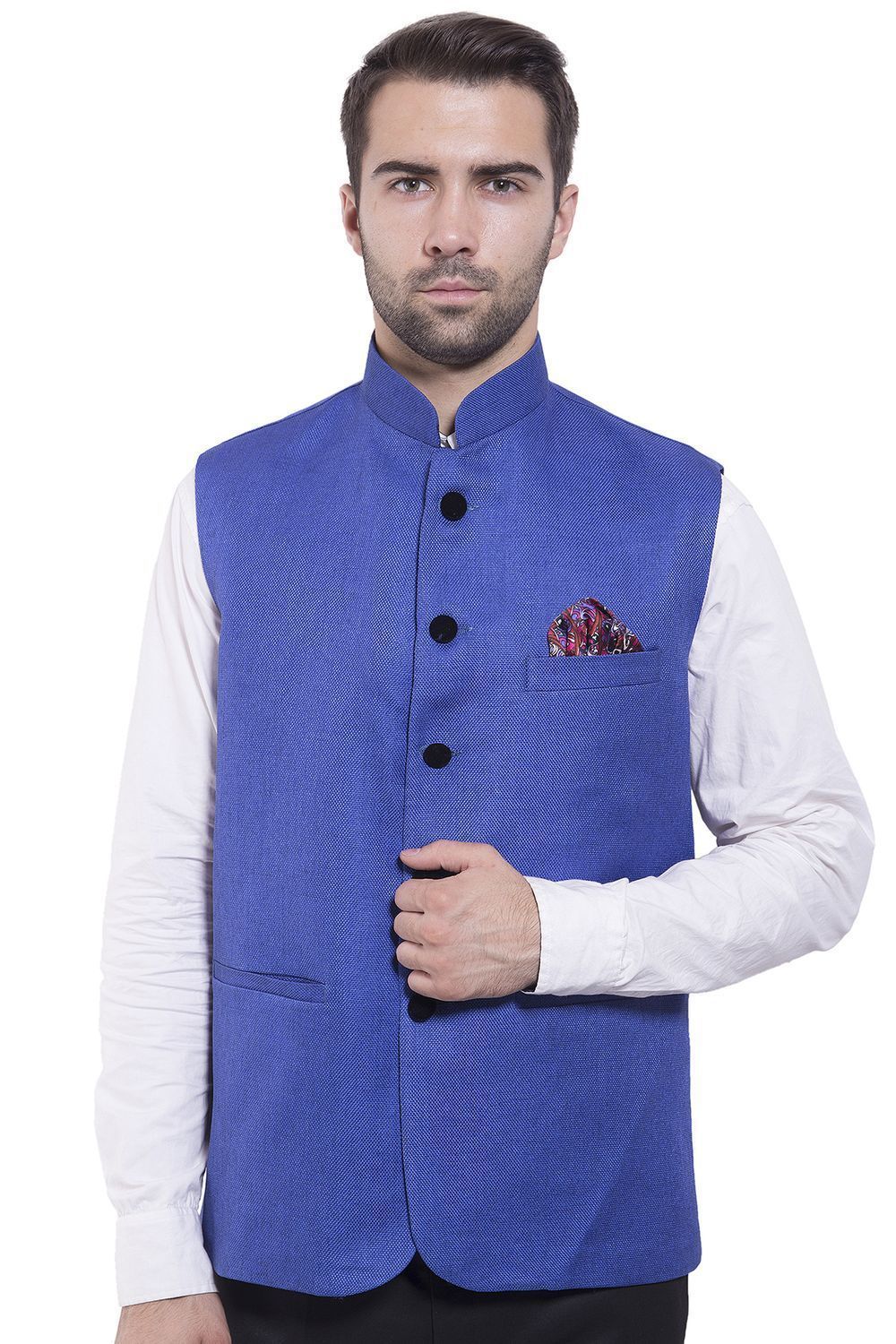 Rayon Blue Nehru Jacket