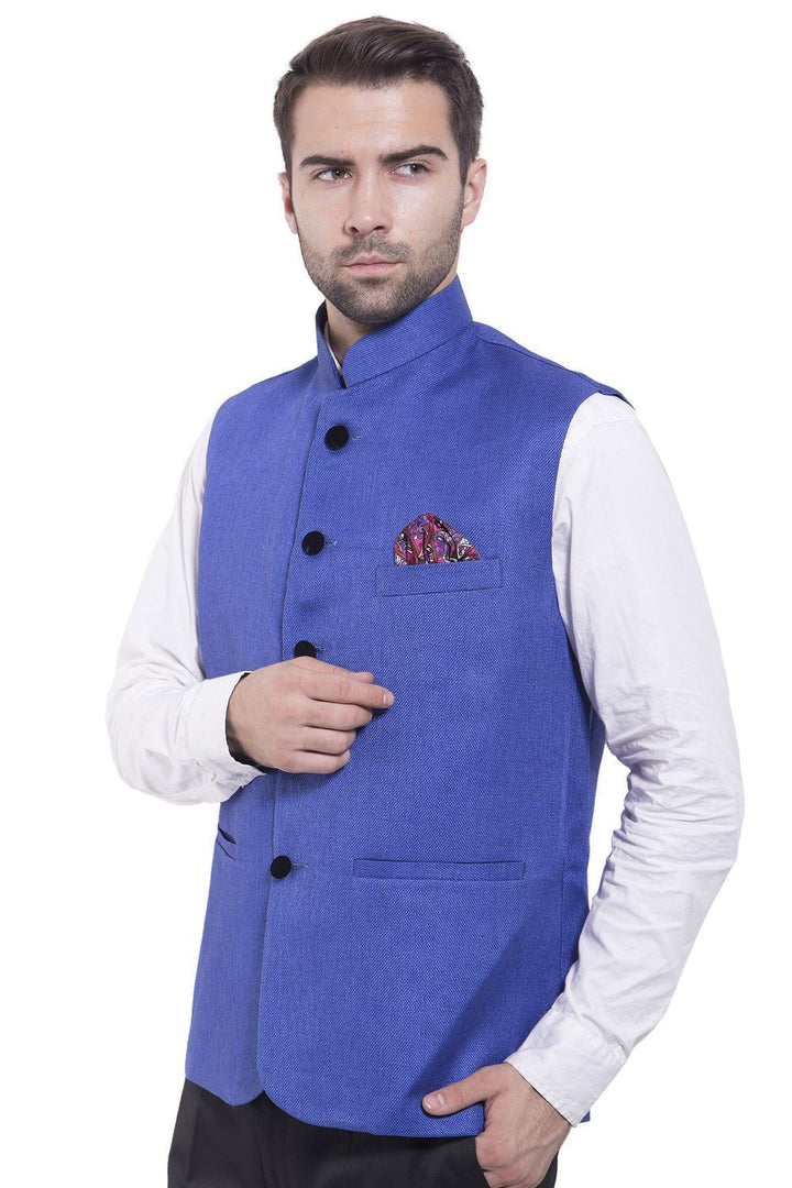 Rayon Blue Nehru Jacket