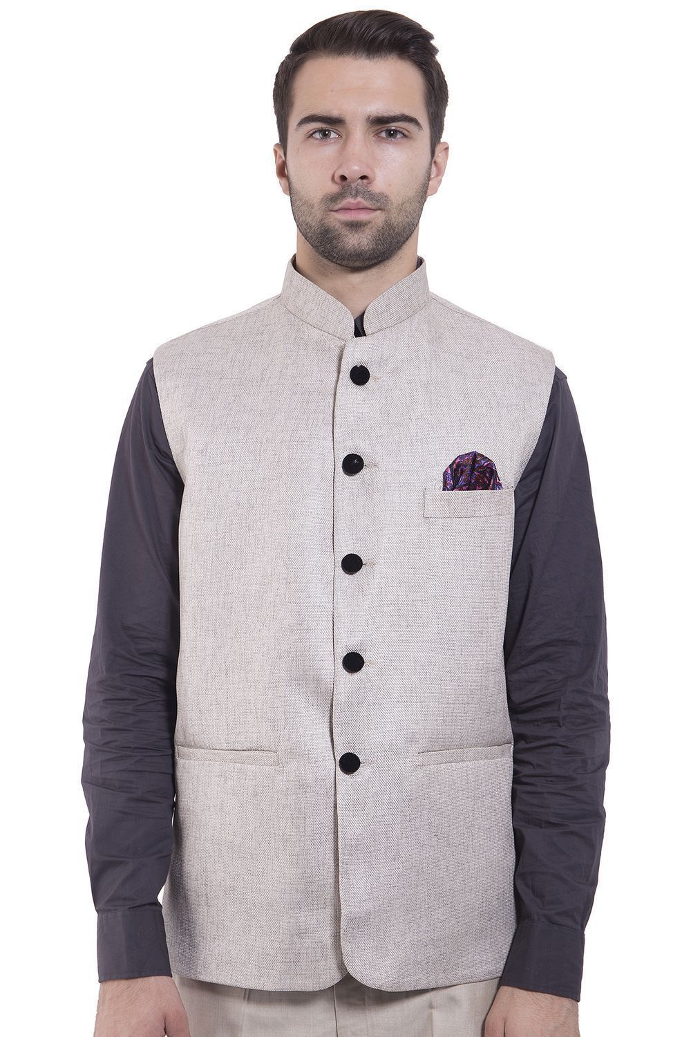 Rayon Silver Nehru Jacket
