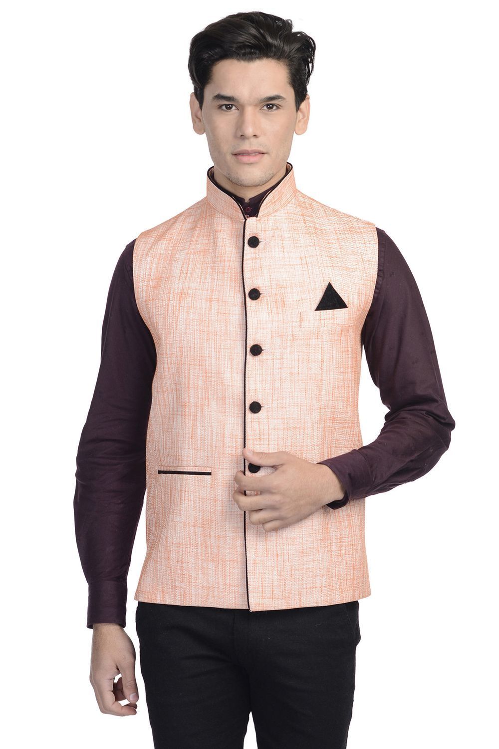 Rayon Cotton Orange Nehru Jacket