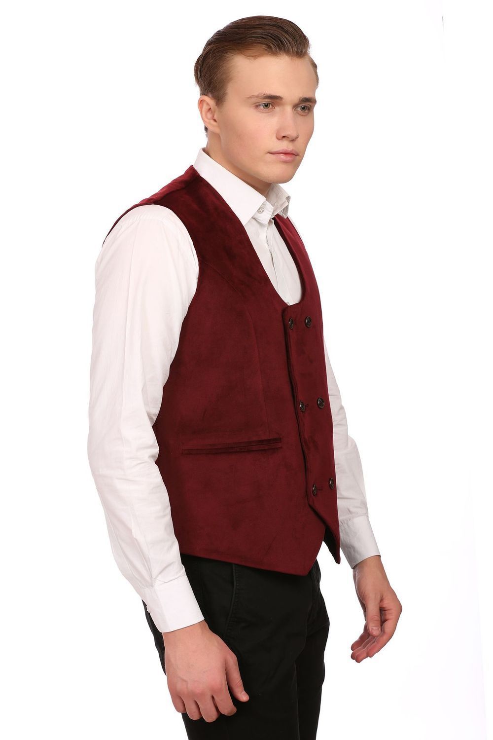 Dust-Free Cotton Velvet Red Waistcoat