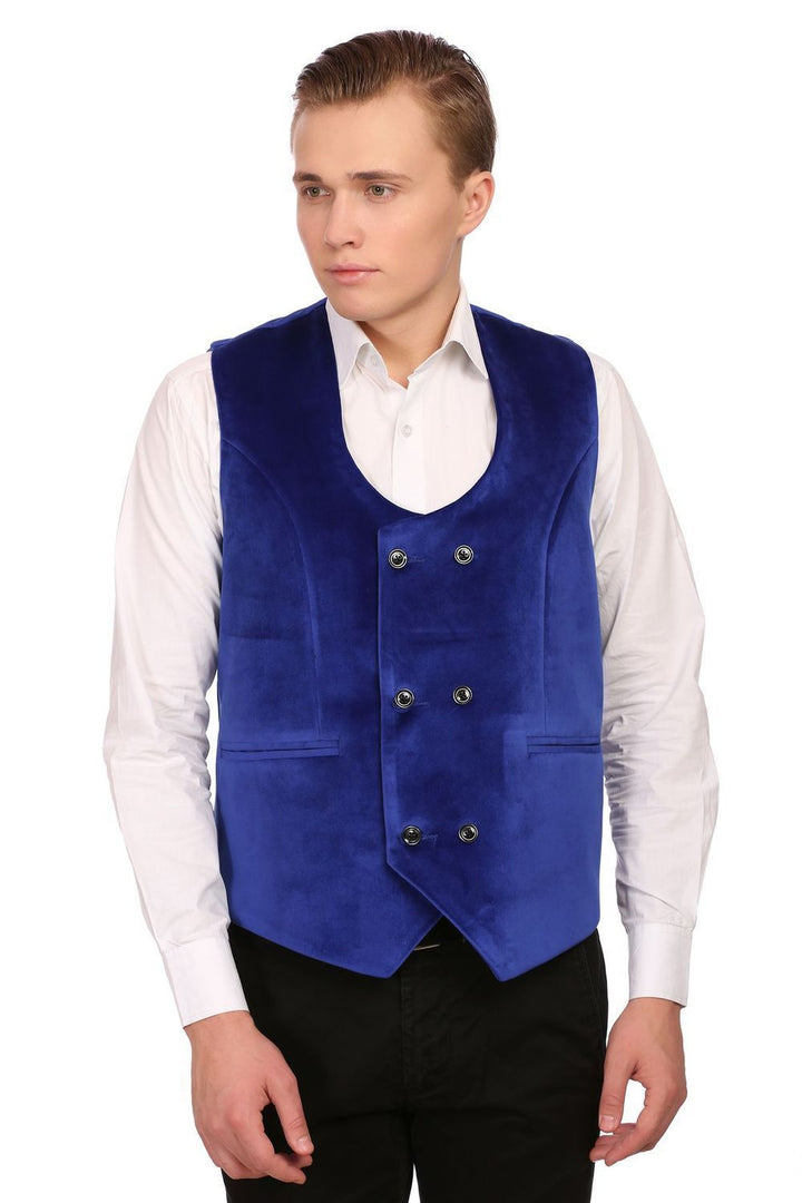 Dust Free Cotton Velvet Blue Waistcoat