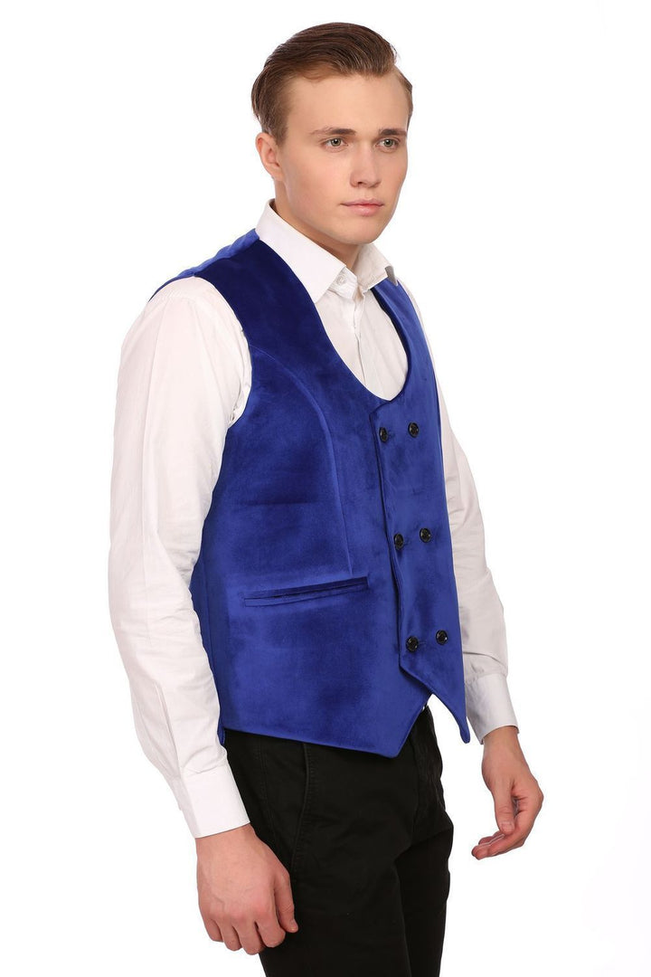 Dust Free Cotton Velvet Blue Waistcoat