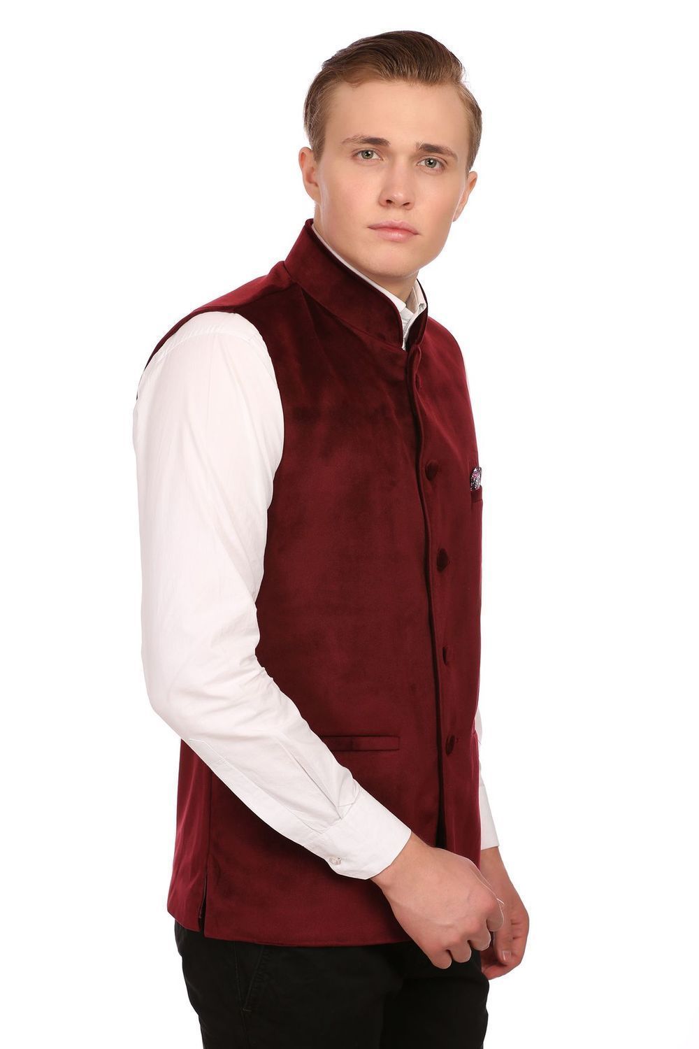 Dust Free Cotton Velvet Red Nehru Jacket