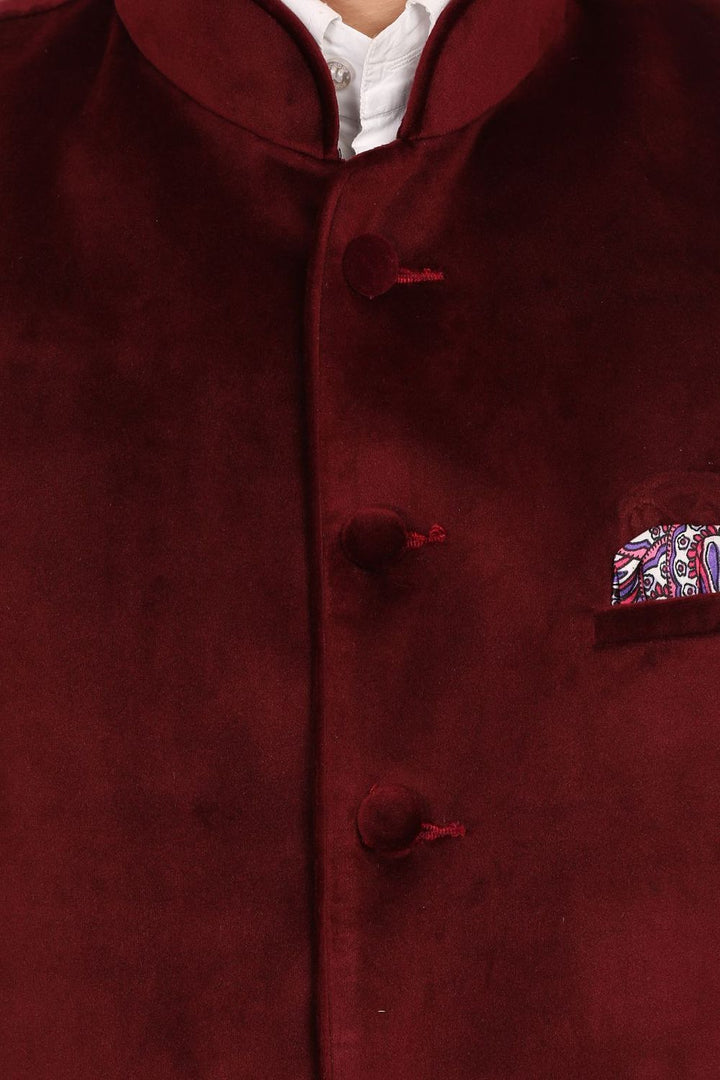 Dust Free Cotton Velvet Red Nehru Jacket