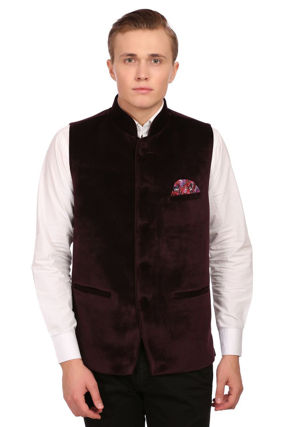 Dust Free Cotton Velvet Red Nehru Jacket