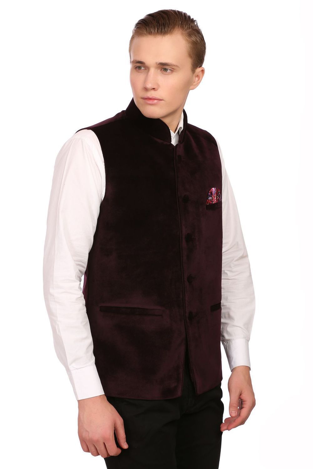 Dust Free Cotton Velvet Red Nehru Jacket