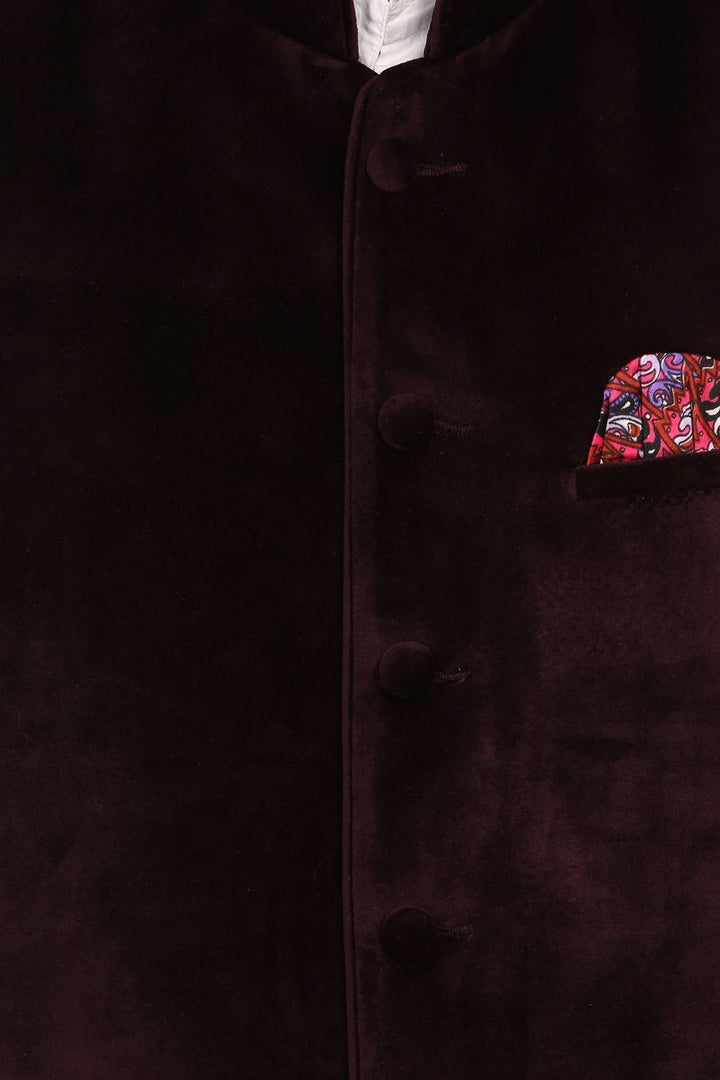 Dust Free Cotton Velvet Red Nehru Jacket