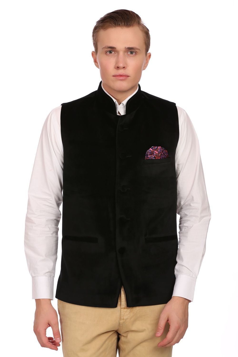 Dust Free Cotton Velvet Black Nehru Jacket