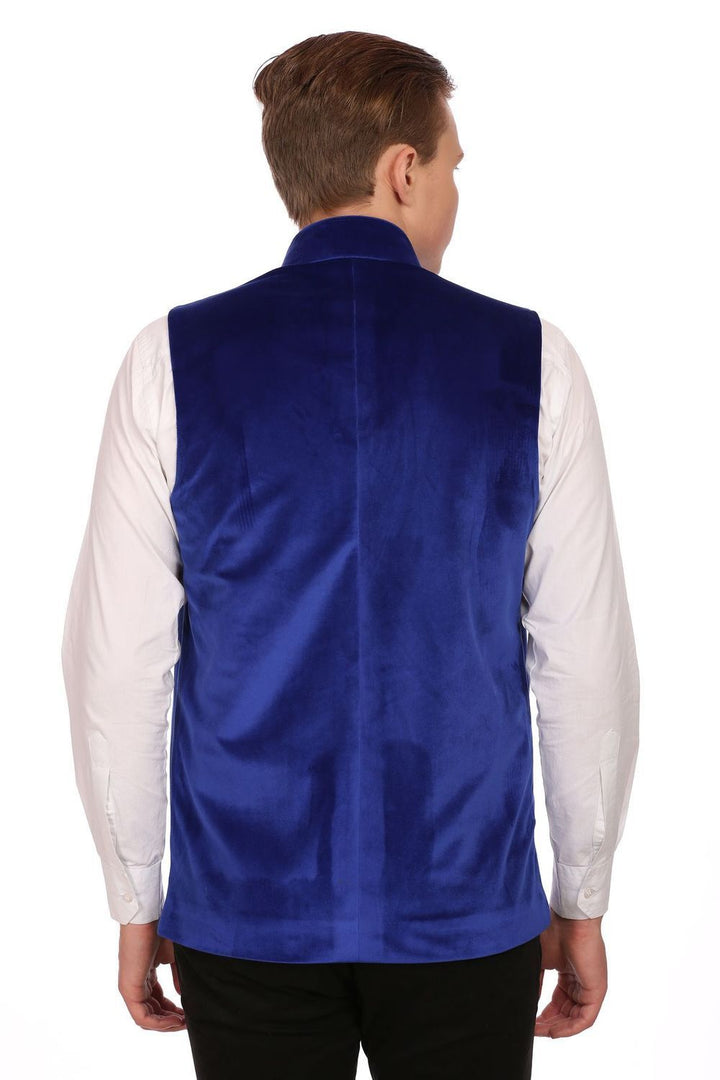 Dust Free Cotton Velvet Blue Nehru Jacket