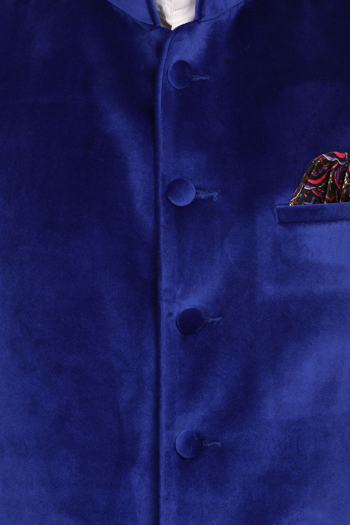 Dust Free Cotton Velvet Blue Nehru Jacket