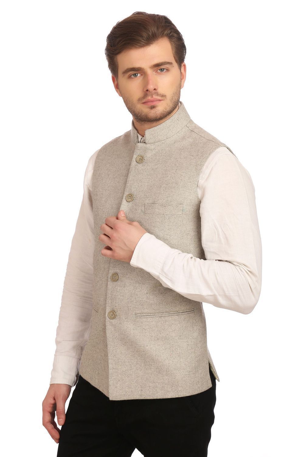 Tweed Silver Nehru Jacket