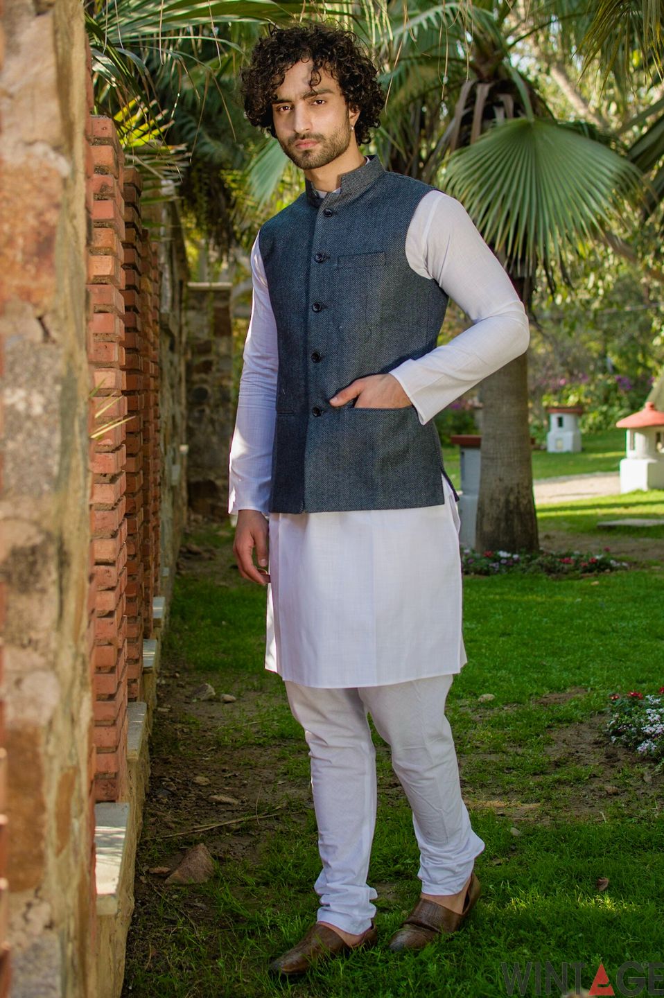 Tweed Wool Blend Blue Modi Nehru Jacket