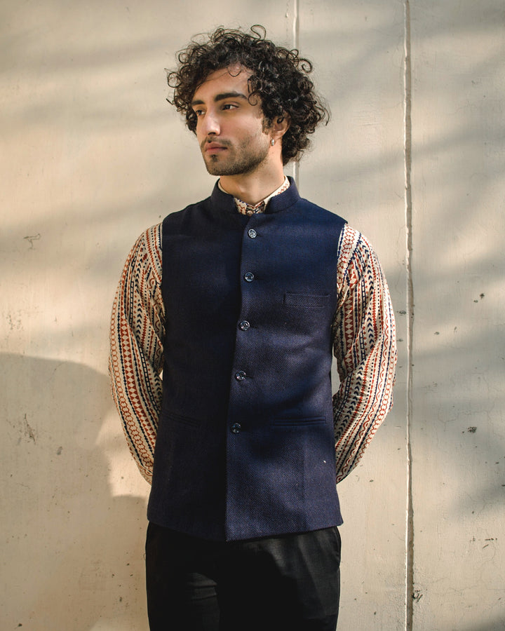 Tweed Blue1 Modi Nehru Jacket