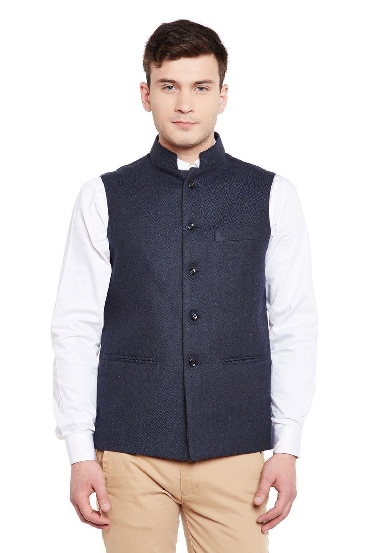 Tweed Blue1 Nehru Jacket