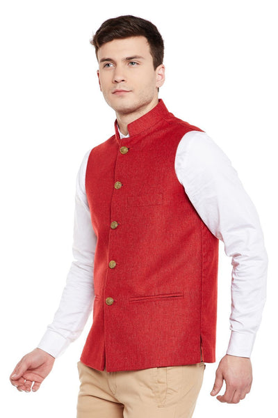 Tweed Red Nehru Jacket