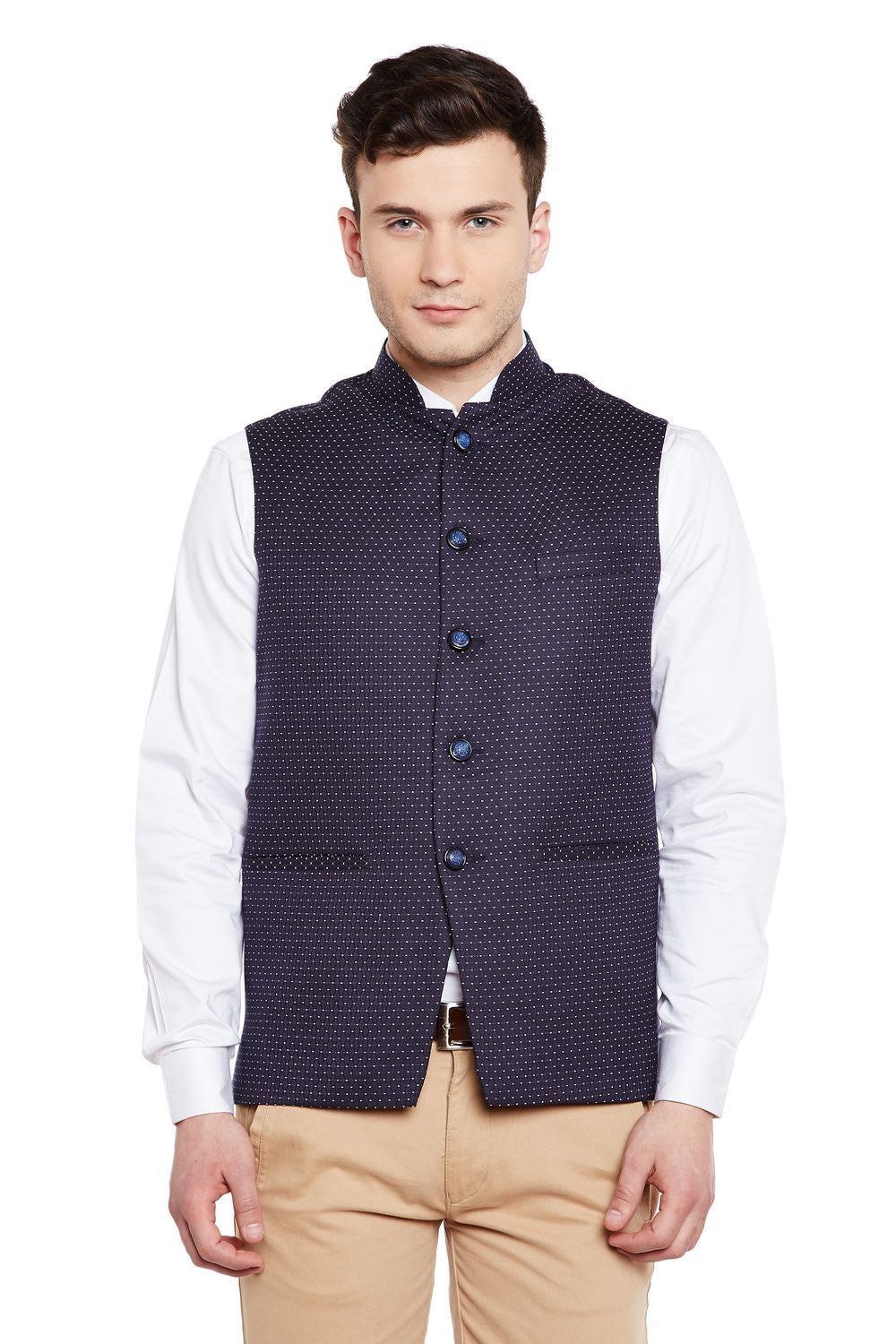 Velvet and Imported Rayon Blue Nehru Jacket