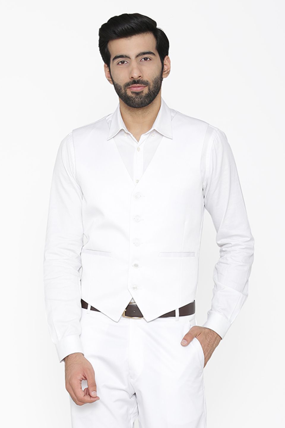Polyester Cotton White Waist Coat