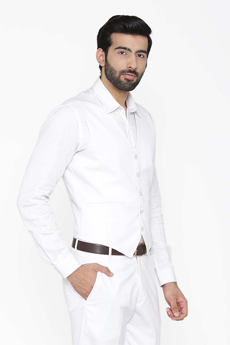 Polyester Cotton White Waist Coat