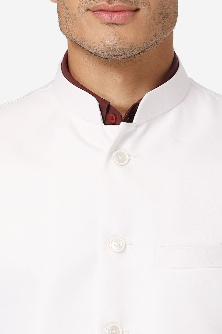 WINTAGE Men's Poly Cotton Festive and Casual Nehru Jacket Vest Waistcoat : White