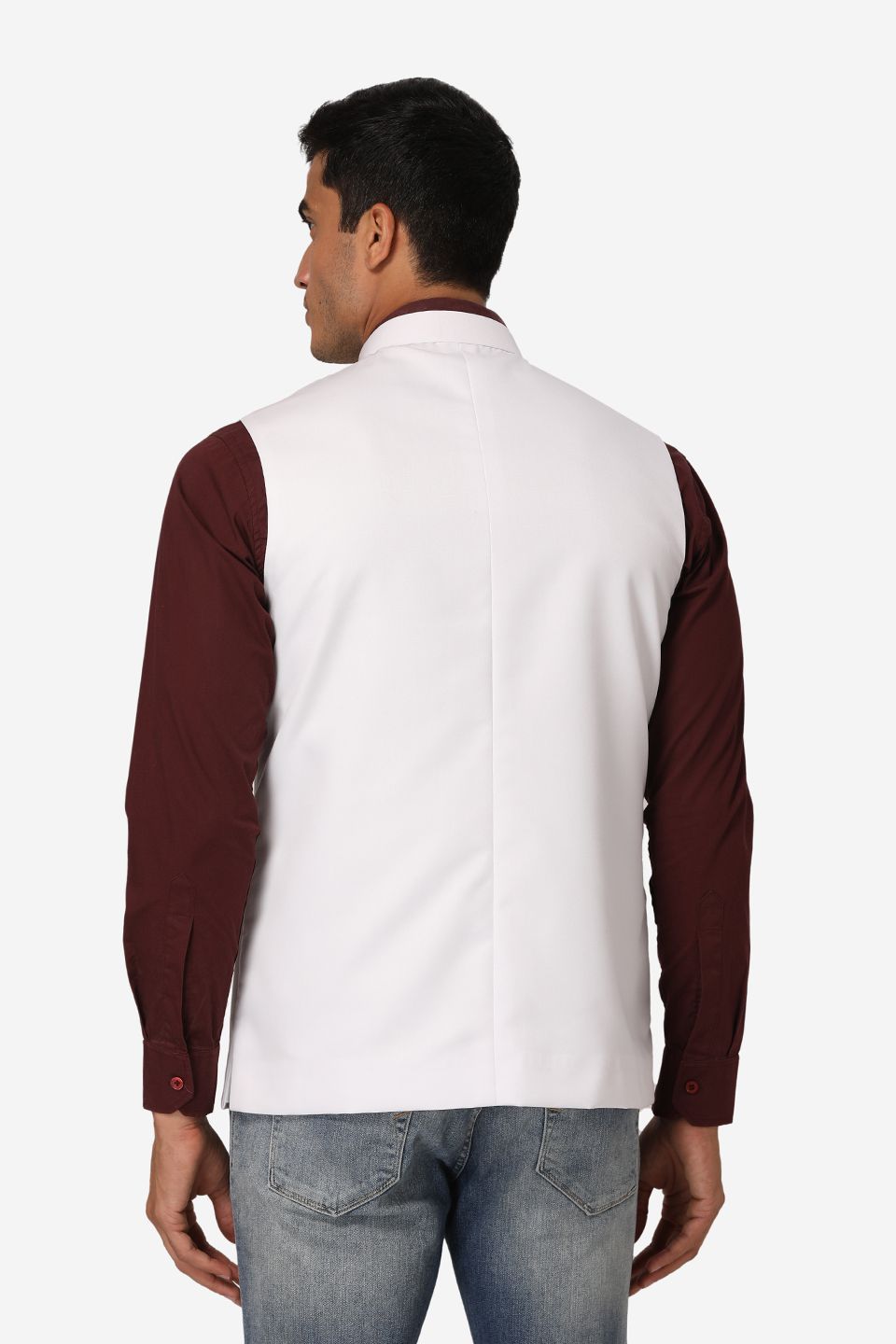 WINTAGE Men's Poly Cotton Festive and Casual Nehru Jacket Vest Waistcoat : White
