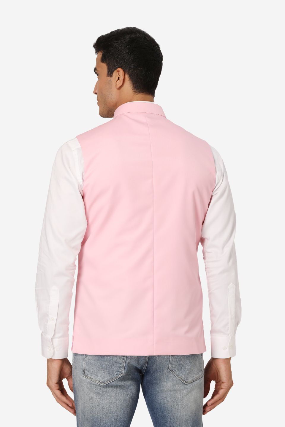 WINTAGE Men's Poly Cotton Festive and Casual Nehru Jacket Vest Waistcoat : Light Pink