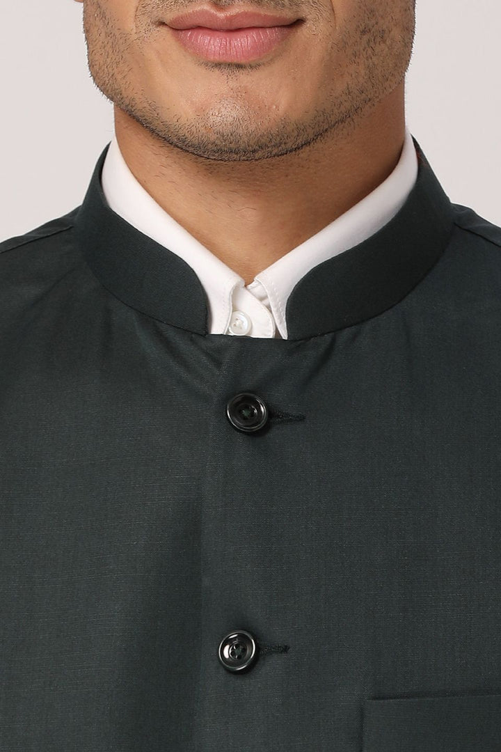 WINTAGE Men's Poly Cotton Festive and Casual Nehru Jacket Vest Waistcoat : Dark Green