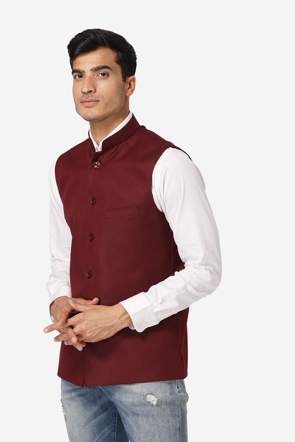WINTAGE Men's Poly Cotton Festive and Casual Nehru Jacket Vest Waistcoat : Purple