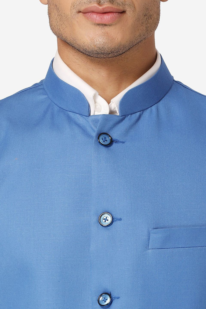 WINTAGE Men's Poly Cotton Festive and Casual Nehru Jacket Vest Waistcoat : Light Blue