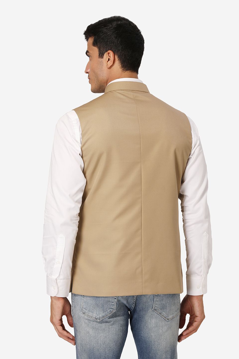WINTAGE Men's Poly Cotton Festive and Casual Nehru Jacket Vest Waistcoat : Beige