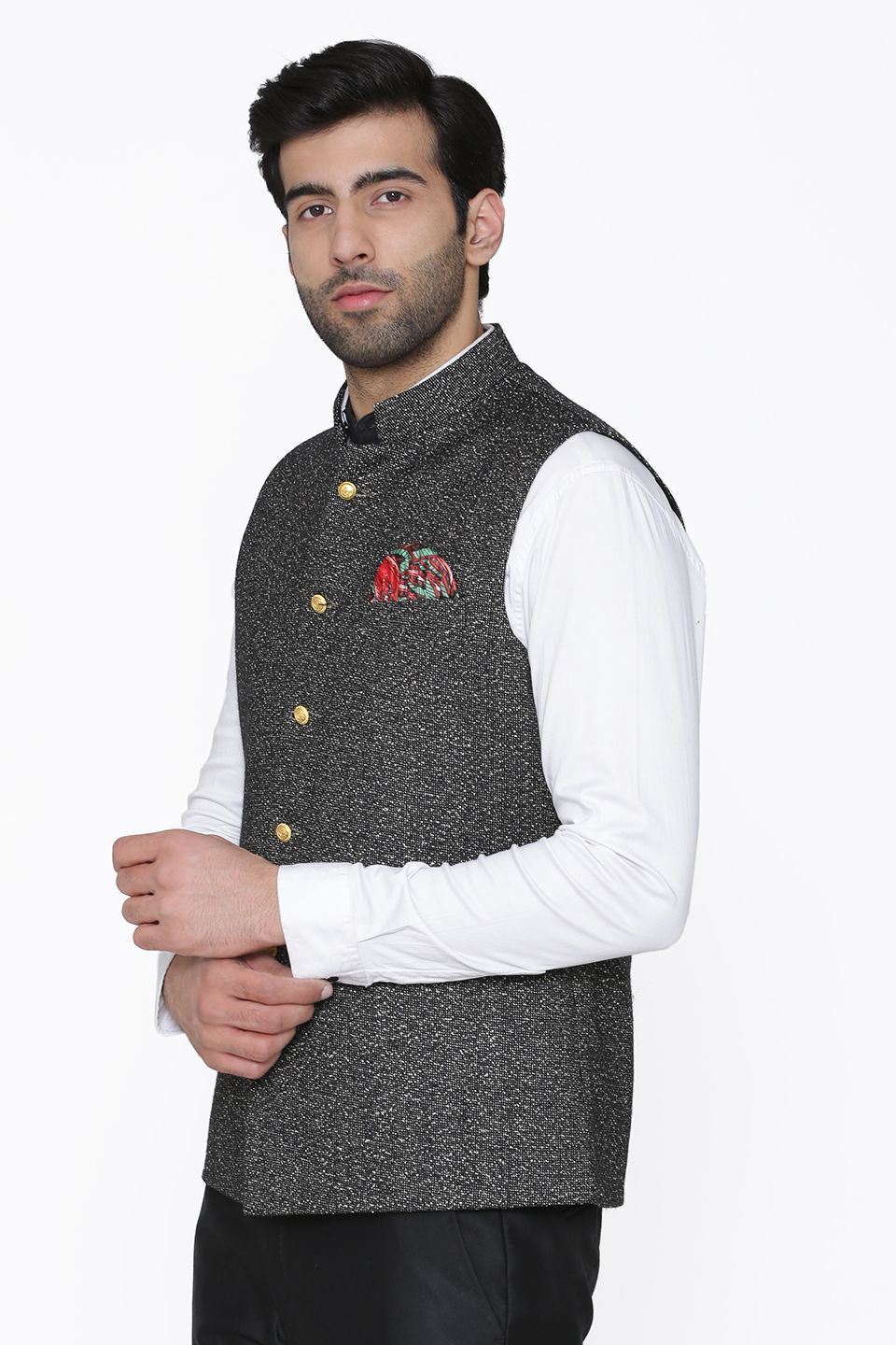 Tweed Wool Black Modi Nehru Jacket