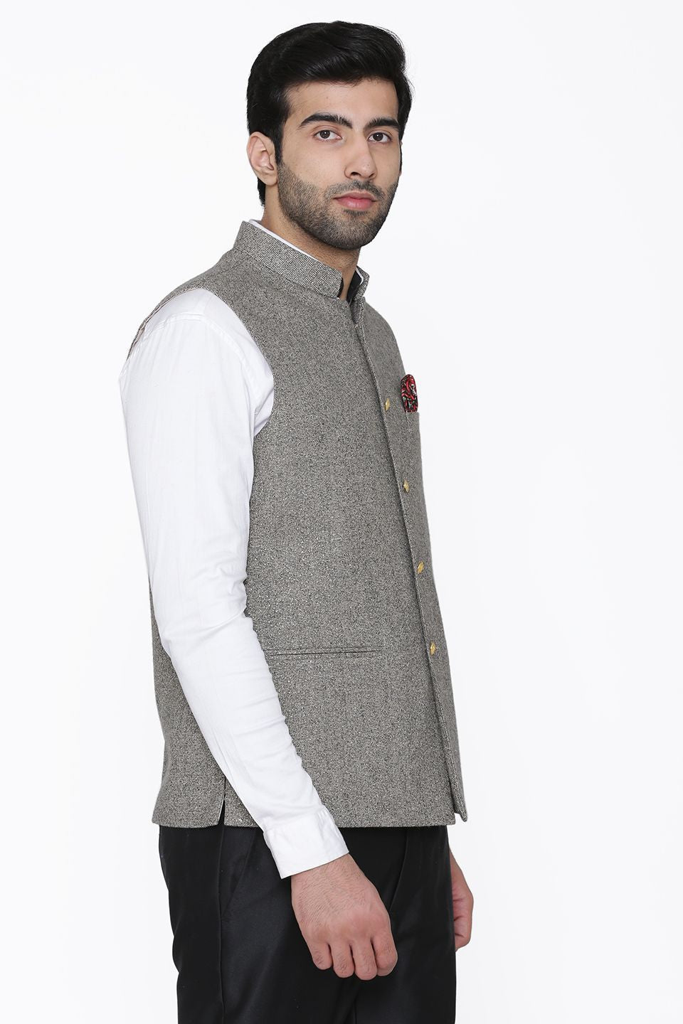 Tweed Wool Grey Modi Nehru Jacket
