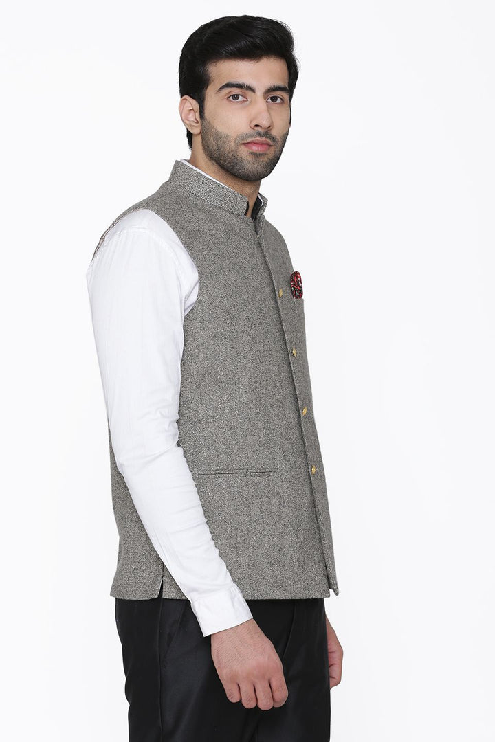 Tweed Wool Grey Modi Nehru Jacket