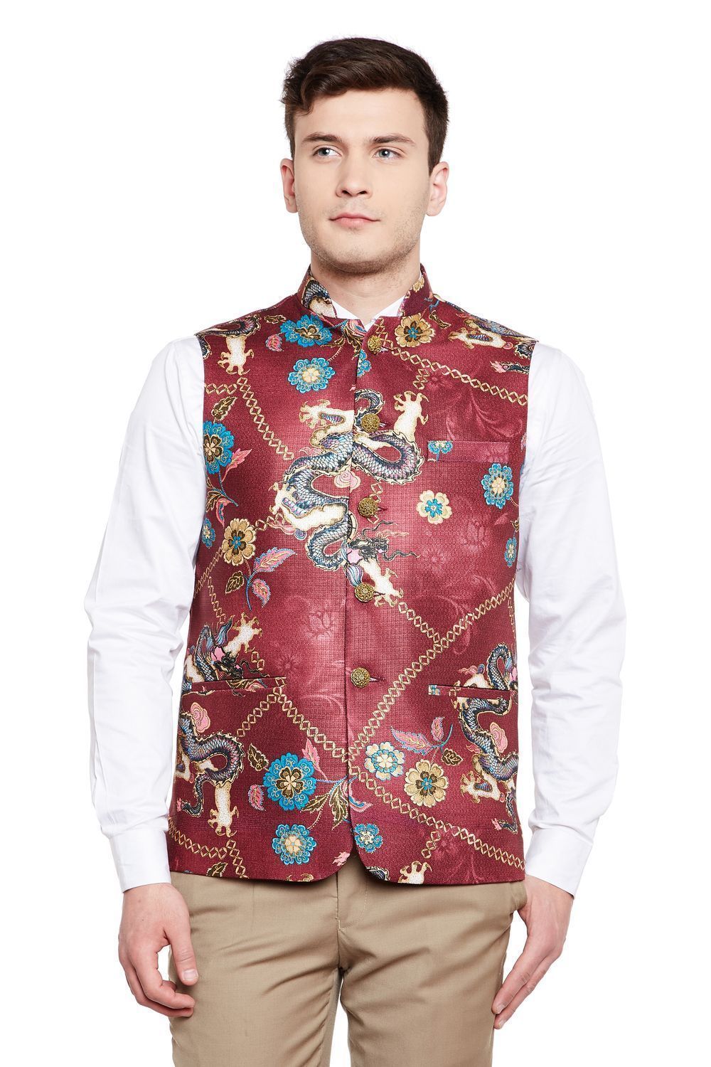 Imported Rayon MulticolouRed Nehru Jacket